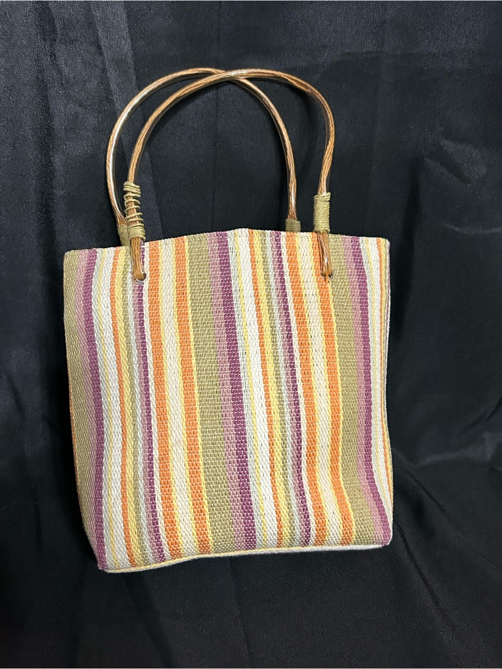 Back To Basics Striped Mini Multicolor Handled Beach Tote Bag Purse